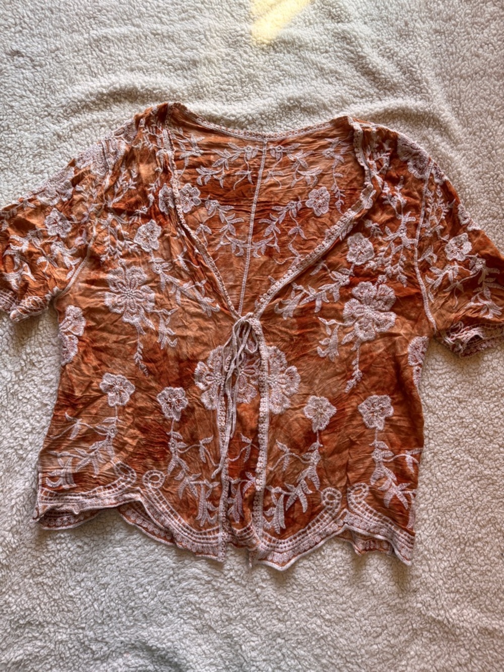 Orange tie dye, white embroidered short sleeves cardigan size medium wi1